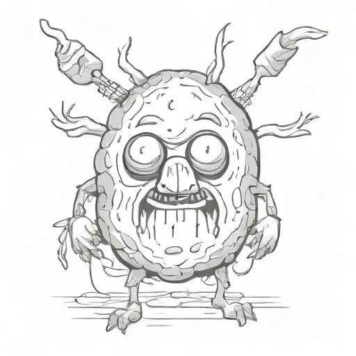 scary potato with arms and legs tattoo design idea