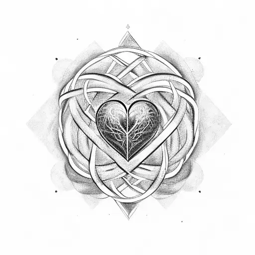 stylized heart in the center with intertwining elements, surrounded by a chain holding the words Equality and Respect tattoo design idea