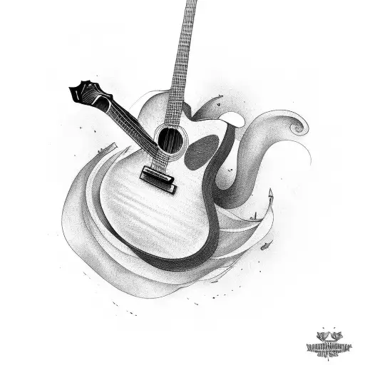 Black And White Color Of Guitar Tattoo Design Set Stock Illustration -  Download Image Now - Art, Badge, Concert - iStock
