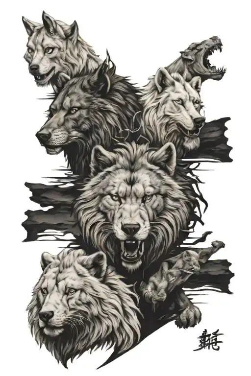 wolf, bear, lion, dont quit, be humble, king, anime, sharingan, animes and manga tattoo design idea