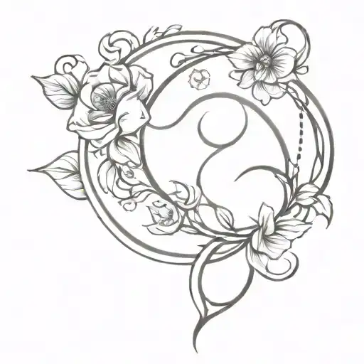 floral pisces symbol entwined with libra symbol intertwined tattoo design idea
