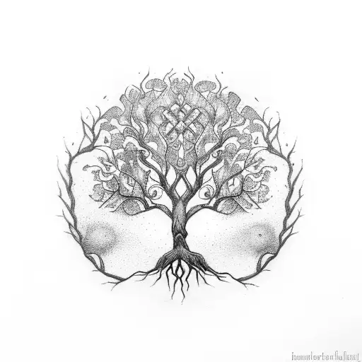 Tree of Life half dead tattoo design idea