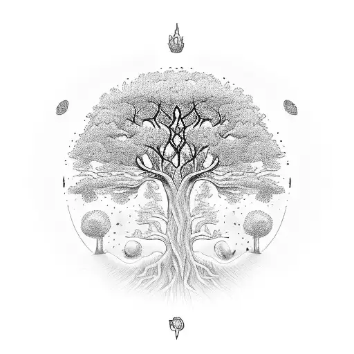 Tree of Life half dead tattoo design idea