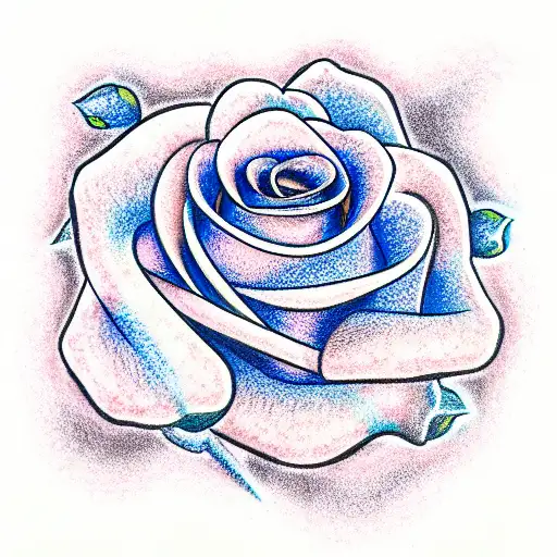 Blue Rose with stem Lacrimosa tattoo design idea