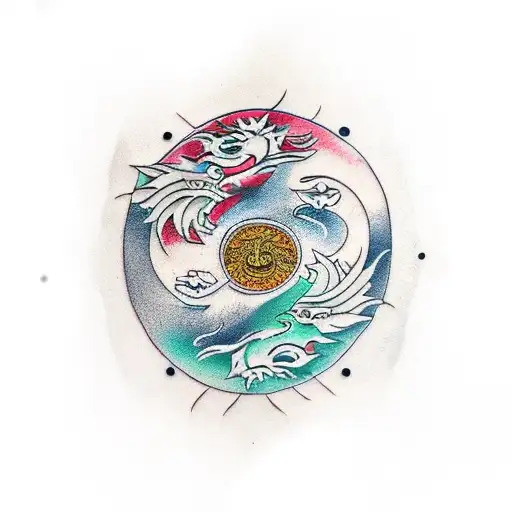 Wolf and Dragon yin yang tattoo design idea