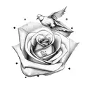  a Arm Sleeve Tatoo, with money rolled up in a rose like shapes, one doves, a an clock, natural roses and a staircase  tattoo design idea