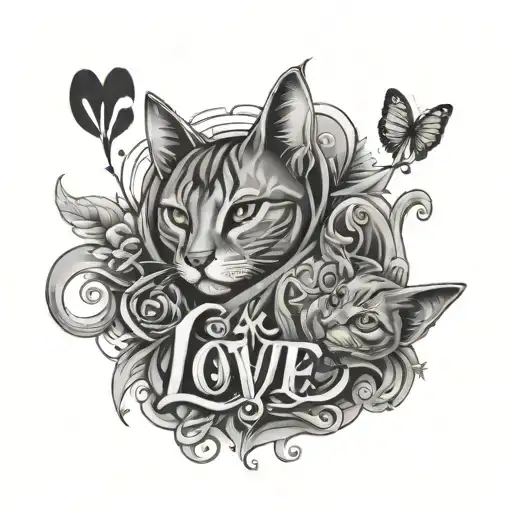 word 'kats' and reverse word 'love' tattoo design idea