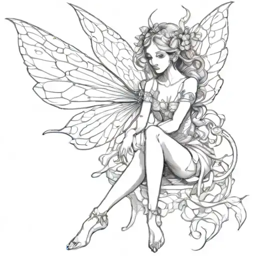 black fairy sitting tattoo design idea