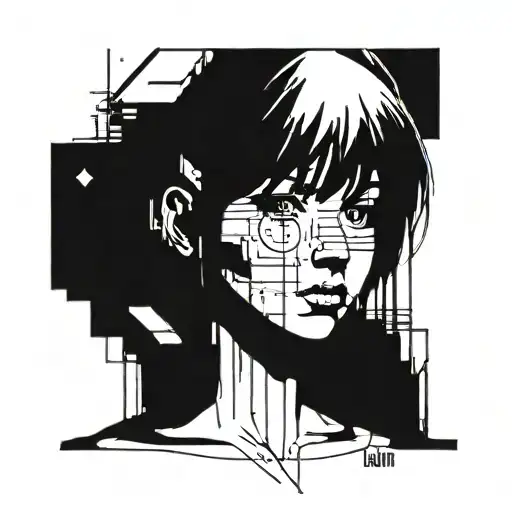 Serial Experiments Lain inspired tattoo with a conceptual design and blackwork style tattoo design idea