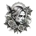 nirvana kurt cobain  and roses surrounding tattoo design idea