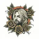 nirvana kurt cobain  and roses surrounding tattoo design idea