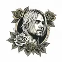 nirvana kurt cobain  and roses surrounding tattoo design idea