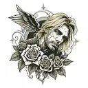 nirvana kurt cobain  and roses surrounding tattoo design idea