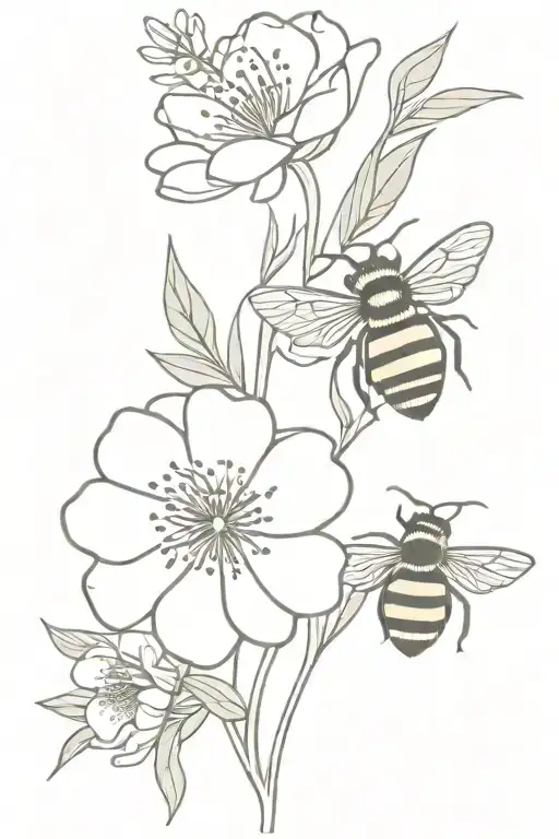 flower bouquet with bumble bee tattoo design idea