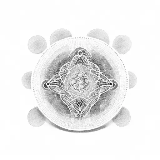 A dotwork tattoo of a circle with piano keys forming the outline and music notes inside tattoo design idea