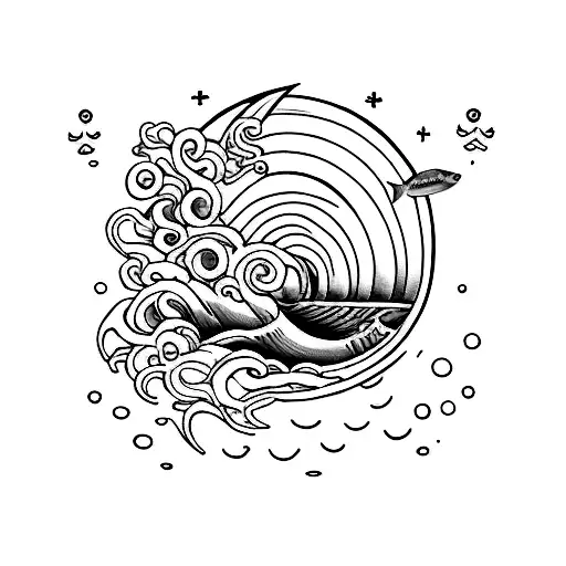 Create a tattoo featuring a serene ocean scene with a surf lineup at Snapper Rocks, capturing the essence of the surfer's favorite spot tattoo design idea