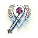Dagger sword with a heart and flowers at the handle  tattoo design idea