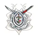 Dagger sword with a heart and flowers at the handle  tattoo design idea