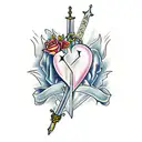 Dagger sword with a heart and flowers at the handle  tattoo design idea