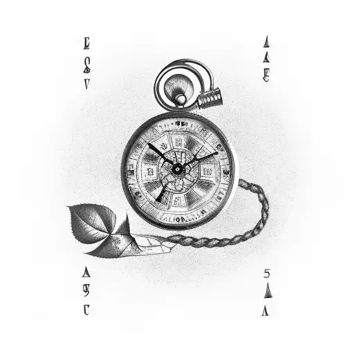 a rose, an antique clock that shows 1:45:02 with a compass and a map of Italy in the background tattoo design idea