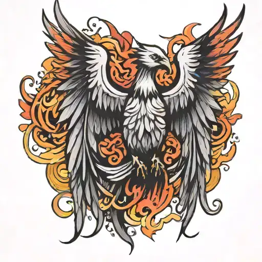 phoenix with outstretched wings tattoo design idea