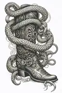Cowboy boot intertwined with a snake poised to strike tattoo design idea