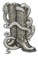Cowboy boot intertwined with a snake poised to strike tattoo design idea