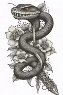 snake whith flower and sword tattoo design idea