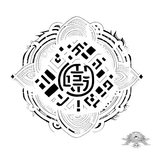 A Korean-inspired minimalist tattoo design featuring the prime numbers 2, 3, 5, 7, 11 incorporated in traditional Korean symbols or characters tattoo design idea
