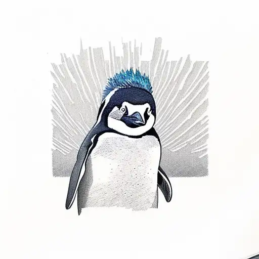 penguin with mohawk wearing denim jacket tattoo design idea
