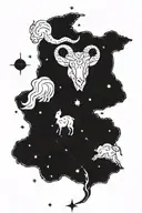 A constellation design incorporating the zodiac signs of Aries, Taurus, and Virgo intertwined in a cosmic pattern tattoo design idea