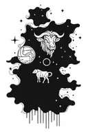 A constellation design incorporating the zodiac signs of Aries, Taurus, and Virgo intertwined in a cosmic pattern tattoo design idea