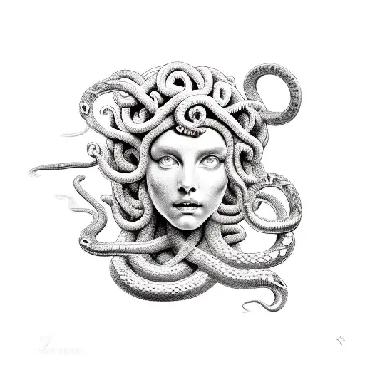 classically pretty medusa with thick snakes tattoo design idea