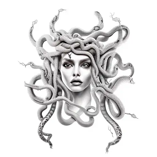 lifelike beauty medusa with snake hair tattoo design idea
