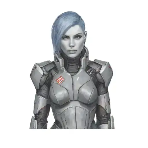 a female character from mass effect with red hair tattoo design idea