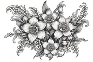 daffodil and lily of valley symmetrical pattern tattoo design idea