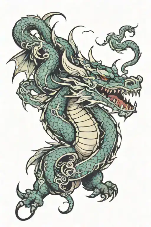 Dragon curled tattoo design idea