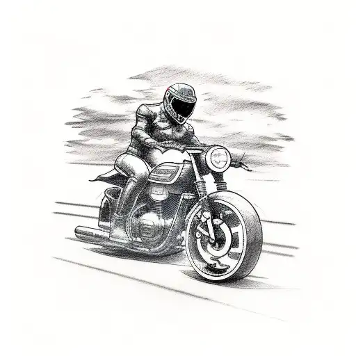 tattoo of a rider on a motorcycle, wearing stylish clothing while riding tattoo design idea