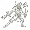 an undead viking with a huge ax and sword tattoo design idea