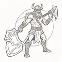 an undead viking with a huge ax and sword tattoo design idea