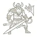 an undead viking with a huge ax and sword tattoo design idea