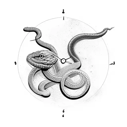 snake clock sword tattoo design idea