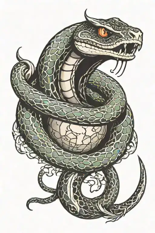 snake wrapping around the earth with the moon in its mouth tattoo design idea
