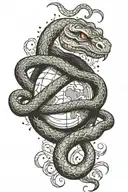 snake wrapping around the earth with the moon in its mouth tattoo design idea