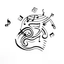 A minimalist tattoo of a boxing ring with musical notes floating above it tattoo design idea