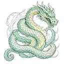 giant magical serpent with dark green, dragon-like skin, sharp fangs, and large yellow eyes tattoo design idea