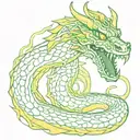 giant magical serpent with dark green, dragon-like skin, sharp fangs, and large yellow eyes tattoo design idea