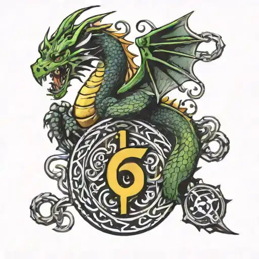 Dragon we are ing a chain with the number 69 in front of football fans from Borussia Dortmund tattoo design idea