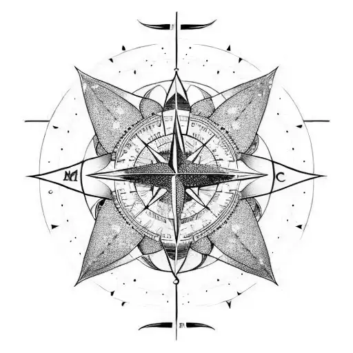 cosmic travel with compass and nihilism tattoo design idea
