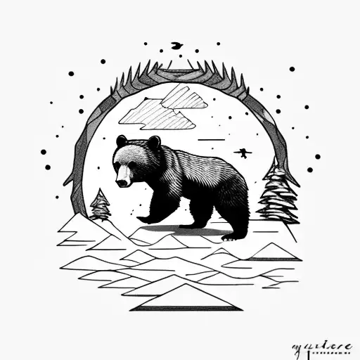 Subtle un with a small, American black bear climbing a mountain inside  tattoo design idea